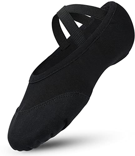 Aiseyi Zapatillas de ballet para niña, zapatillas de ballet, elásticas, de piel dividida, suela de piel, zapatos de baile, lona de malla, empalme de ballet, zapatos de ballet, zapatos de balerina