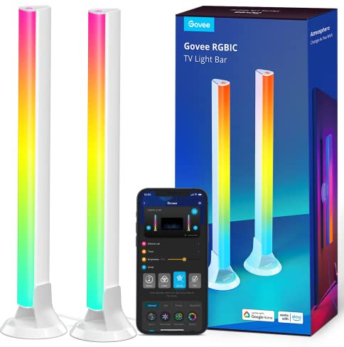 Govee RGBIC TV Light Bars, WiFi TV Backlight with Double Lighting Beads, 38cm, with Multiple Placement Options Suitable for 45-70 inch Television, Work with Alexa and Google Assistant, White