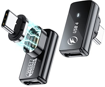 Lot de 2 adaptateurs magnétiques USB C 24 Broches 90 degrés Type-C avec Charge PD 140 W 40 Gbit/s 8 K 60 Hz vidéo USB4 pour Thunderbolt 3/4 MacBook Pro/Air Phone et Autres appareils de Type C