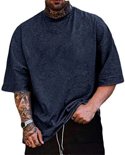 Minetom Homme T-Shirt Oversize Col Rond Large Manches Courtes Oversized Imprimé Tee Shirt Sport Décontracté Chemises B Marin M