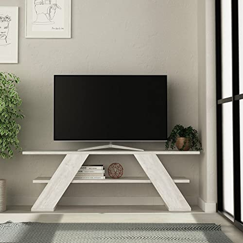Indomita, Porta TV Aperto Farfalla con 2 Ripiani, Color Bianco Vintage, per TV Fino a 50 Pollici, Misure 120x33,5x40 h cm, Può Supportare fino a 40 kg