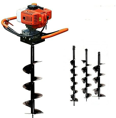 ZUMAHA 2 Stroke Petrol Earth Auger Drill, 198CC Auger Post Hole Digger 5200W, Petrol Earth Drill Set, Earth Auger Fence Post Hole Borer Ground