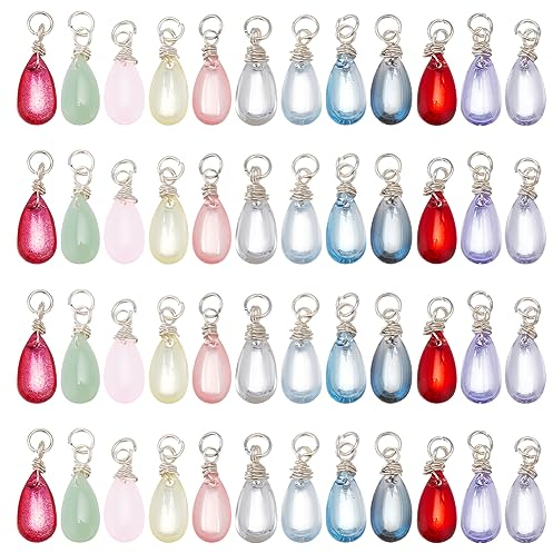 nbeads 48 Stück 12 Farben Geburtsstein-Anhänger, Teardrop Transparent Glas Charms Anhänger Glas Kristall Charms mit Eisen Open Jump Rings für Halskette Ohrringe Armband Schmuck Machen