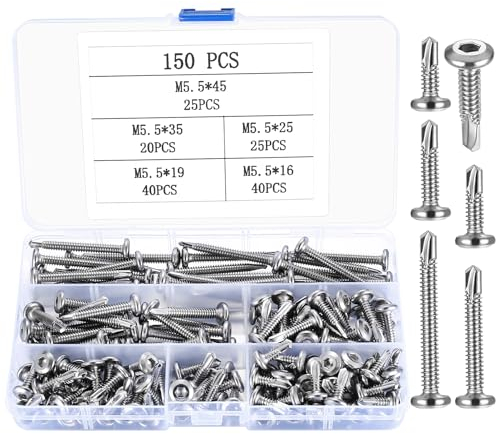 Lot de 150 Vis Auto-taraudeuses M5,5 à Tête Bombée à Six Pans Creux - Auto-perceuses en Acier Inoxydable