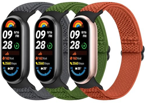 Bcuckood Cinturino elastico compatibile con Xiaomi Smart Band 10/9/8 Donna Uomo, Cinturino elastico Morbido Nylon Cinturino di ricambio per Xiaomi Mi Band 10/9/8, 3 pezzi, Senza Gemstone