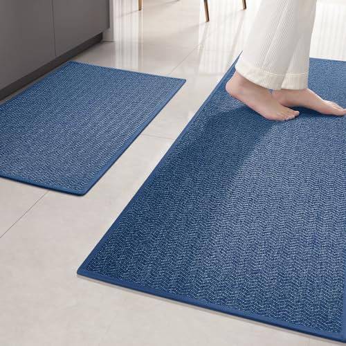 Color&Geometry Alfombras Cocina 2 Piezas Lavable Antideslizante, 44x75+44x150 cm Alfombra Moderna Resistente a Las Manchas para Cocina, Comedor, Lavadero y Pasillo, Azul
