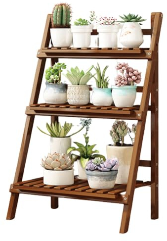 FUYAO 3 -stufige Holzpflanze Ständer Innenhaut Blume Ständer Bambusblüte Rack Eckpflanze Schelf kreatives faltbares Display Rack hoher Boden Stehplant Leiter Rahmen