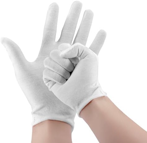 12 Pairs White Cotton Gloves White Gloves 100% Cotton for Kids and Adults Skin Care Eczema & Dry Hands