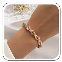 Allereya Vintage Braided Rope Chain Bracelet Solid Cut Rope Bracelet Gold Rope Bracelet Thick Twisted Rope Bracelet Jewelry for Women and Girls