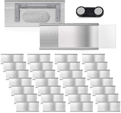 EFUTURETIME 30 x Namensschilder Magnetisch für Kleidung mit Nadel zum Anstecken, 72mm x 31mm Alu Namensschild Halterung mit Papiereinschub für Arbeit, Ausstellung, Restaurant, Schule