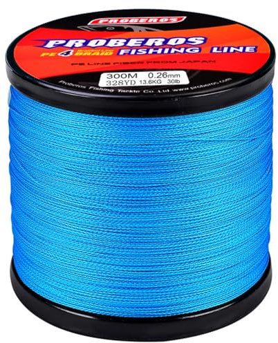 300M PE Geflochtene Angelschnur mit starker 4-Fach Flechtung Angelschnur Geflochten Flexibel Fishing Line, Angelsehne, Angel Schnur PE Geflecht Fischdraht (Sky,0.33mm - 18.1kg)