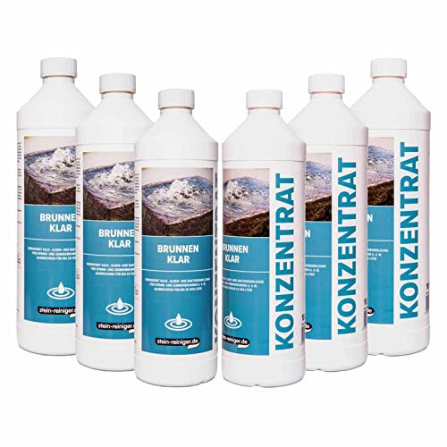 Stein-Reiniger Brunnen Klar Konzentrat - Brunnen-Reiniger, mühelos Algen Kalk und Bakterien beseitigen (6X 1 Liter)