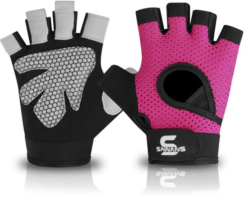 SAWANS Fitness-Handschuhe für Damen und Herren, Gewichtheberhandschuhe, atmungsaktiv, Training, rutschfester Griff, Silikon, Handflächenschutz, Übung, eng anliegende Passform, hängende Klimmzüge,