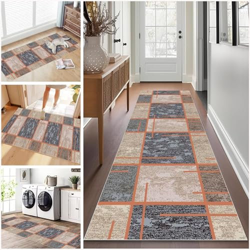 Long Runner Rug for Hallway 70 x 120 cm Washable Carpet Runner Rug for Kitchen, Heavy Duty Hall Runner Door Mat Indoor, Non Slip Stair Area Rug for Entrance, Front Door Hall Hallways Living Room