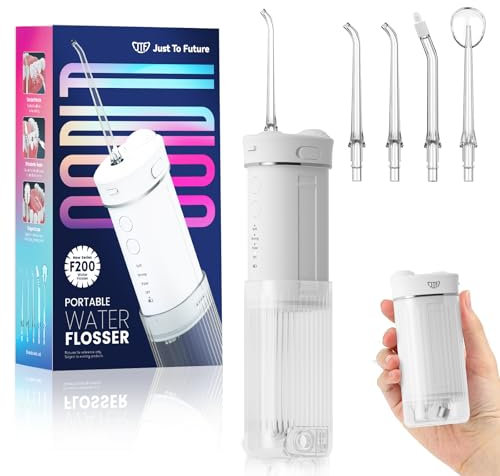 JTF Travel Water Flosser for Teeth Cordless, Mini Portable Oral Irrigator with 4 Modes, 5 Jet Tips, 230ml Water Tank, Ipx7 Waterproof Small Dental Teeth Electric Flosser for Teeth Gums, White