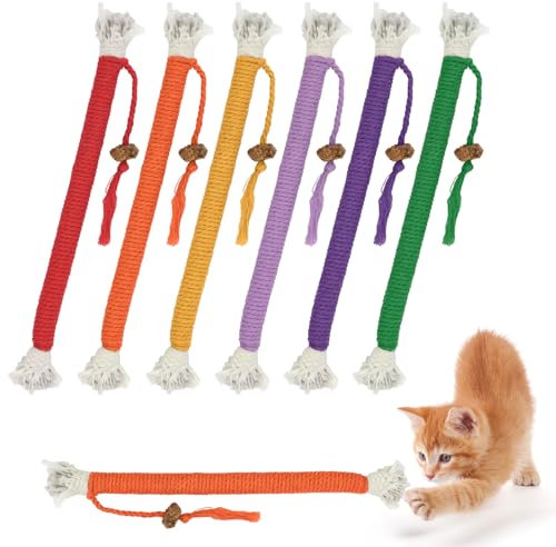 Vaktop 6 Stück Katzenminze Stick, Katzenspielzeug Beißseil, Interaktive Katzenminze Spielzeug, 20cm Kauspielzeug Katze für Katzen Zahnpflege und Gegen Mundgeruch
