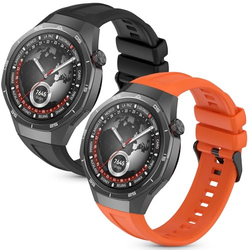 MIJOBS 2 Pezzi Cinturini in Silicone Compatibile con Huawei GT5 Pro 46 mm / GT5 46 mm / GT4 46 mm Polsini Sportivi Sostituzione Cinturino in Silicone Impermeabile, 22 mm