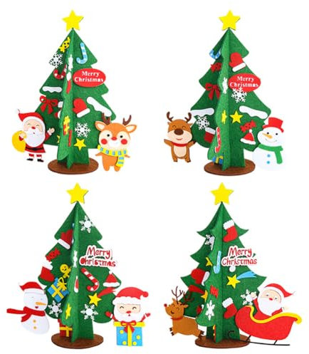 Árbol de Navidad de Fieltro para niños 4 Piezas de árbol de Navidad de Fieltro DIY árbol de Navidad de Fieltro Montessori con Adornos Desmontables árbol de Navidad Artificial 3D Regalos de N