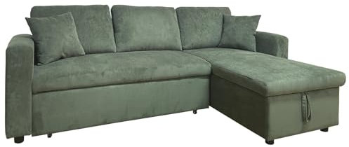 Happy Garden Clark 3-Sitzer Ecksofa, umwandelbar in grünen Cord, umwandelbar mit ausziehbarer Schublade, umkehrbarer Meridian und Aufbewahrungsbox