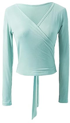 Cache Coeur Danse Classique Fille Femmes Filles Ballet Justaucorps Manteau Wrap Hauts à Manches Longues Ballet Danse Gymnastique Ensemble Chandails à Lacets échauffement Cardigan(Light Green,L)