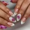 White French Tip False Nails Medium Almond, SXVME 3D Handmade Press on Nails with Purple Flower Design Full Cover Acrylic Fake Nails Press ons Stick on Nails for Women 24 Pcs