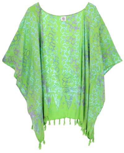 GURU SHOP Kurzer Farbenfroher Sommer Kimono, Kaftan, Strandjäckchen - Hellgrün, Damen