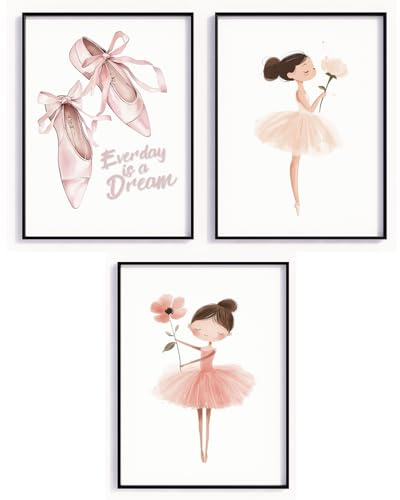 MJ-GRAPHICS® Poster Set Ballerina Bild Traum Kinderzimmer Wandbilder FineArt Druck A4 Mädchen Deko rosa Ballet Schuhe Tänzerin Poster süße Kinder Deko für Babyzimmer Wohnzimmer - ohne Rahmen