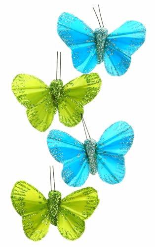 4 Papillons Fixation Aimantée pour décoration des Rideaux, Couleurs Bleu Ciel & Vert Anis avec Bords Brillants, Apportez Une Touche d'Élégance et de Légèreté à Vos Rideaux