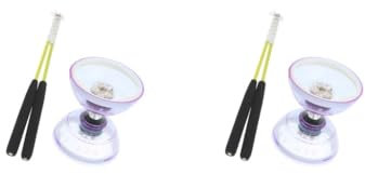 2 Set Triple Bearing Lights Diabolo with Handsticks String High Performance and Entertaining Jonggling Chinese Purple 13cm