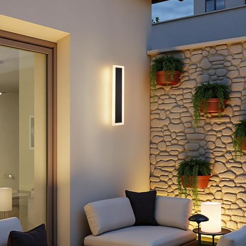 Warmiehomy Outdoor Wall Lights, Modern LED Long Wall Lamp, IP67 Waterproof Outside Lights Mains Powered, 3000K Aluminum Black Exterior & Indoor Wall Light for Garden Villa Porch Hallway Garage, 40cm
