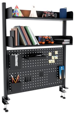 Boltmol 2-Tier Clamp-on Desk Shelf,Black 80CM, Desktop Bookcase With Pegboard, Countertop Storage Organizer For Home, Office Or Dorm