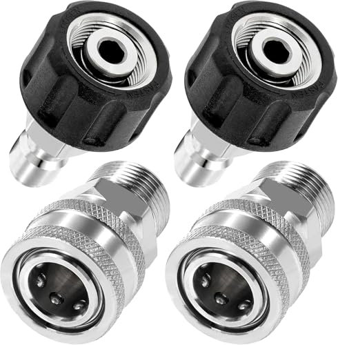 4PCS M22-14 Quick Pressure Washer Adapter Set, 3/8 Inch Metric Swivel Fittings for Connector Pressure Washers, High Pressure Washer Couplers 5000PSI for Power Washer Hose and Water Gun