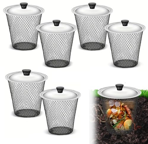 Compost Bin Outdoor, 6 Pieces Inground Worm Farm Compost Bin with Lid, Farm Compost Bin for Garden, Reducing Food Waste Composting Systems Sustainable Worm Composter