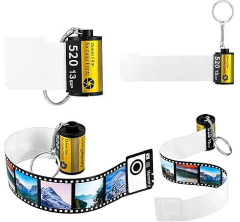 Heiikiuy 4-Teiliges Sublimationskamera-Filmrollen-Schlüsselanhänger-Set mit 10 Fotos, Albumbildern, Schlüsselanhänger-Set für Erinnerung, Geburtstagsgeschenke, DIY-Bastelarbeiten
