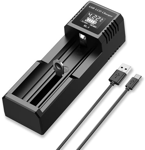 Powice Battery Charger, Akku Ladegerät 18650 mit USB Kabel, Universal Batterie Aufladegerät mit LED Anzeige für 3,7V 18650/26650 Li-Ion Akku und 1,2V NI-MH/NI-CD/AA/AAA
