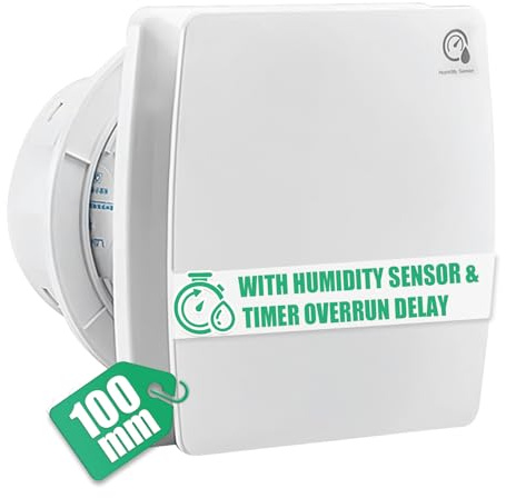 IRONDELIC 100mm Bathroom Extractor Fan with Humidity Sensor and Timer, 4'' Silent Bathroom Fan with Backflow Flap, 95m³/h | 12 Watt | 34dB for Kitchen, Bathroom, Toilet - White