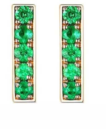 Calefee Ohrringe Echt Gold 585 Damen, Ohrstecker Frauen Gelbgold mit Smaragd, Echtschmuck für Hochzeit Braut