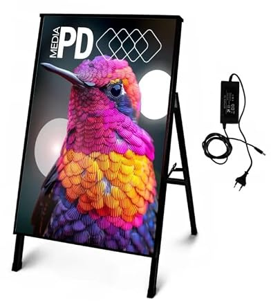 PDmedia Aufsteller LED Kundenstopper Rahmen - 60 x 90 cm - Gehärtetes Glas - Werbedisplay - Schwarz