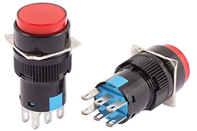 2 PCS AC Wall Switch 250V 3A DC 30V 5A 16mm DPDT Momentary Push Button Dimmer Red