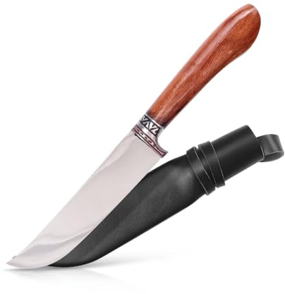 ZARENHOFF Usbekisches Kochmesser mit Scheide - Traditionelles Messer Pchak aus Kohlenstoffstahl Handgeschmiedet - Allzweck-Küchenmesser mit Ahorn Holz-Griff (13 cm)