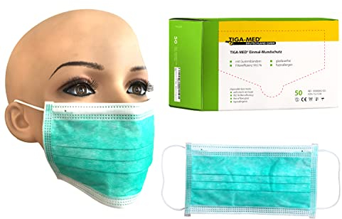 Mundschutz TigaMed Mundschutzmasken grün mit Gummibändern 500 Stück 3-lagig Einmal-Mundschutz OP Masken Gesichtsmasken 99,5% Filter