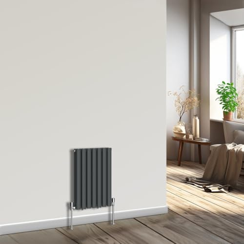 NRG Horizontal Oval Column Radiator 600x413mm Double Panel Anthracite | Central Heating Compatible, Modern Radiator, High Heat Output, Oval Tube Design, for Living Room, Kitchen, Home