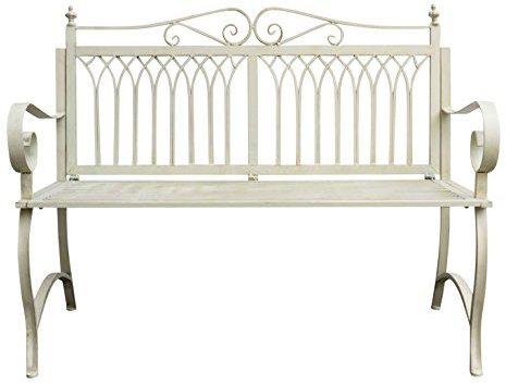 aubaho Gartenbank Bank Antik-Stil Garten Metall Creme weiß Gartenmöbel Parkbank 119cm