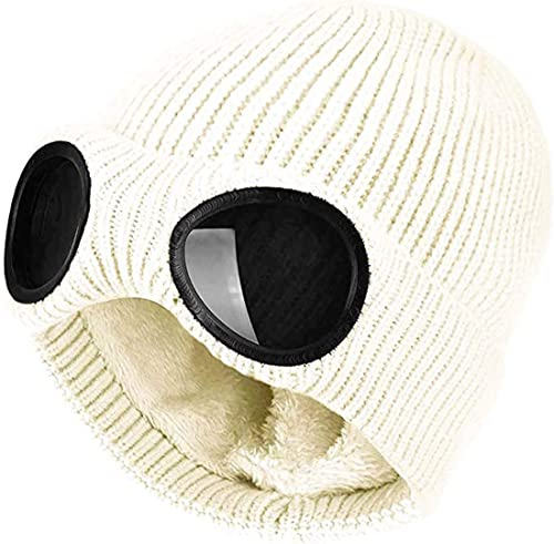Yixda Unisex Goggle Beanie Mützen Warme Feinstrick Chunky Ski Wintermütze (Weiß)