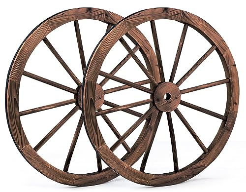 COSTWAY Set di 2 Ruote Decorative in Legno Vintage per Giardino | Ruote del Carrello Decorazione da Parete in Legno di Abete 76 x 76 x 3,5 cm