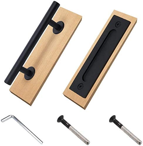Ejoyous Poignée de Porte de Grange Coulissante, Push-Pull Poignée à Deux Côtés en Acier au Carbone, Porte Coulissante de Style Vintage Idéal pour Porte, Tiroir, Noir