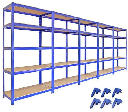 5 x T-Rax Heavy Duty Racking Units 90cm Greenhouse Shed Warehouse Garage Storage Shelving Blue Bays Shelves Metal Utility Racks Steel