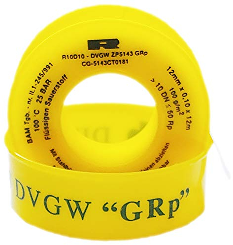 100 Rollen QUALITÄTS Teflon GEWINDEDICHTBAND | Grob | 12 Millimeter breit x 0,1 Millimter stark x 12 Meter lang | DVGW Zulassung Trinkwasser Gas | mit Mengenrabatt