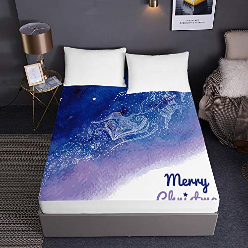 Weihnachten Spannbetttuch für Boxspringbett, Chickw1 Weiche Spannbettlaken Rutschfestem Mikrofaser Matratzenschoner bis 30cm Hohe für Matratzen in Vielen Größen (Traumnacht,200x200x30cm)