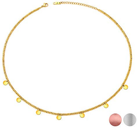 Kim Johanson Edelstahl Damen Halskette *Aloha* in Silber, Gold & Roségold mit 5 runden Plättchen | Coins | Boho Schmuck | Kette verstellbar inkl. Schmuckbeutel (Gold)
